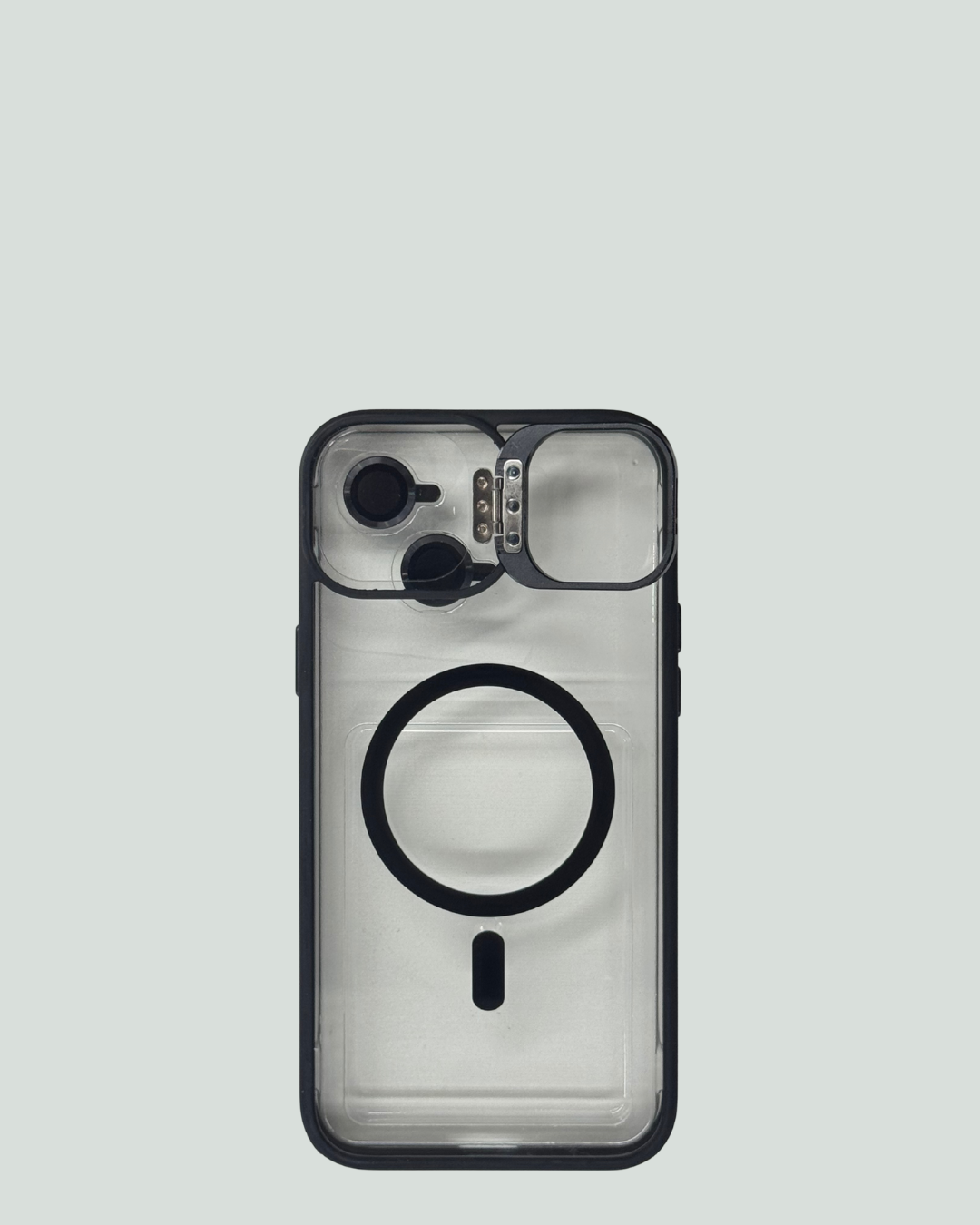 iPhone 15/14 Plus MagSafe Mobilskal med Kameraskydd & Ställ – Transparent Baksida