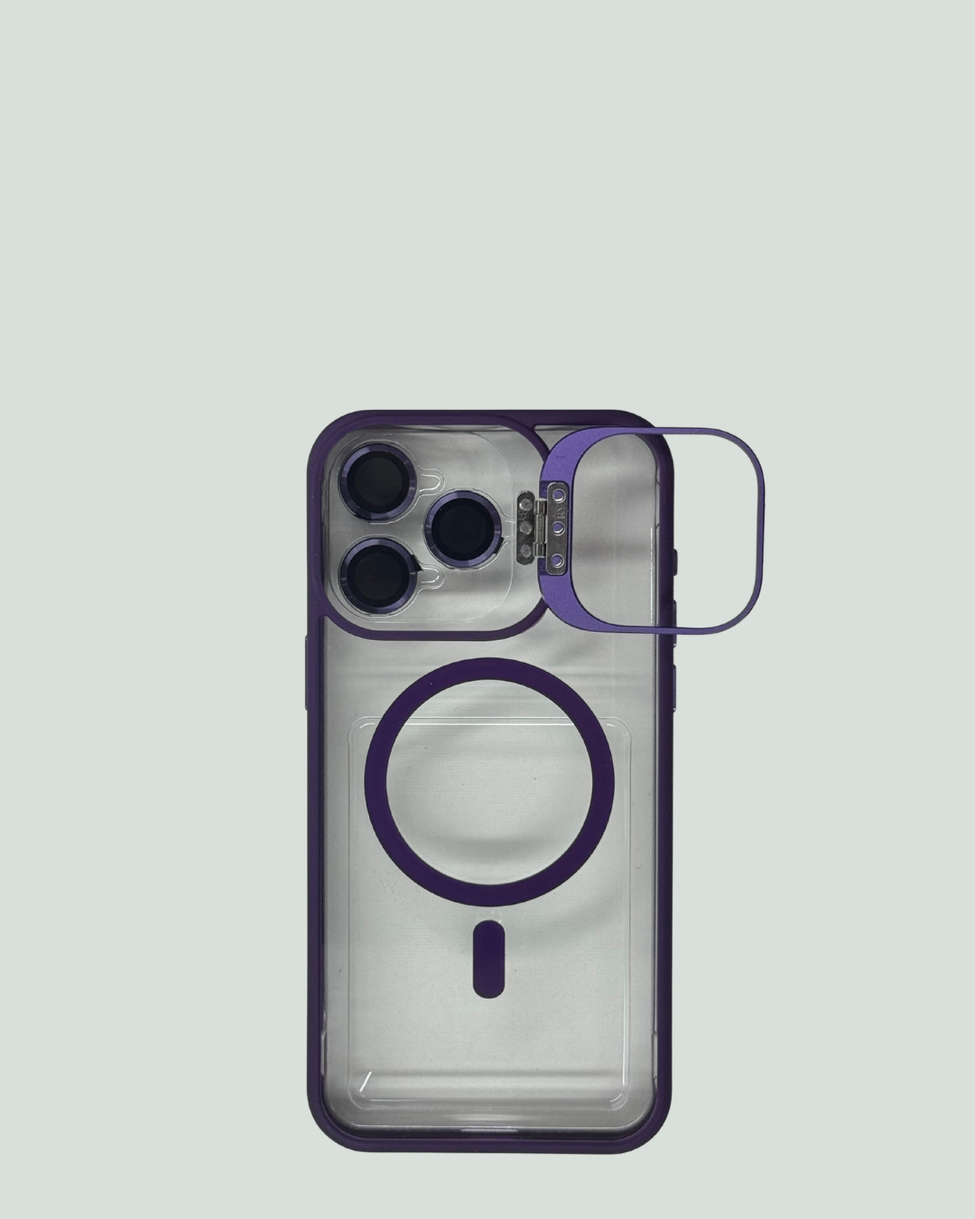 iPhone 15 Pro Max MagSafe Mobilskal med Kameraskydd & Ställ – Transparent Baksida