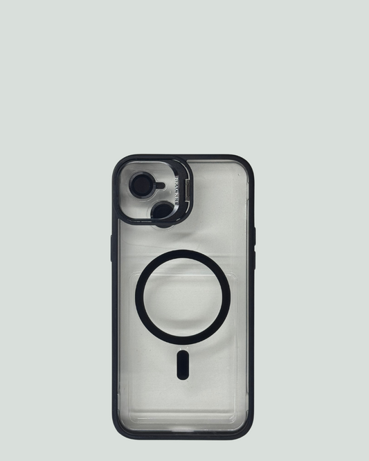 iPhone 15/14 Plus MagSafe Mobilskal med Kameraskydd & Ställ – Transparent Baksida