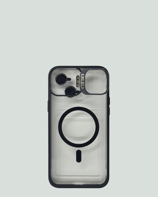 iPhone 15/14 Plus MagSafe Mobilskal med Kameraskydd & Ställ – Transparent Baksida