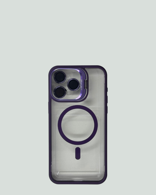 iPhone 15 Pro Max MagSafe Mobilskal med Kameraskydd & Ställ – Transparent Baksida