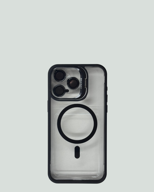 iPhone 15 Pro Max MagSafe Mobilskal med Kameraskydd & Ställ – Transparent Baksida